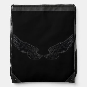 Falln Black Angel Wings Drawstring Bag