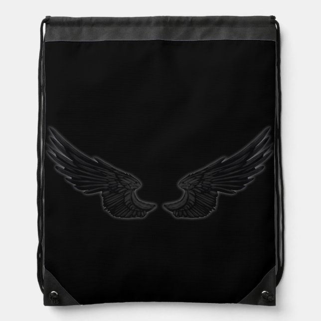 Falln Black Angel Wings Drawstring Bag (Front)