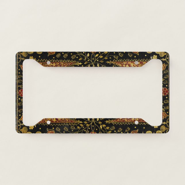 Falln Black Gold Floral License Plate Frame (Front)