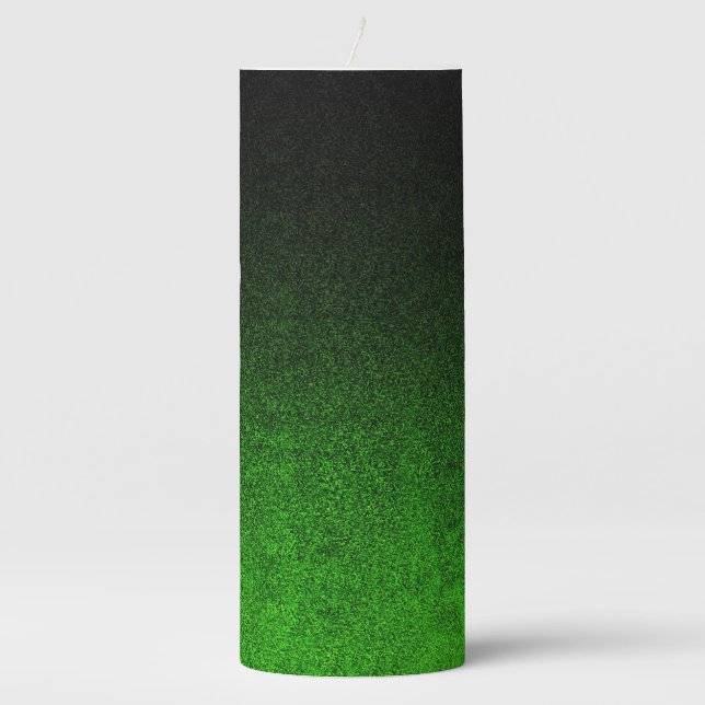 Falln Black & Green Glitter Gradient Pillar Candle (Front)