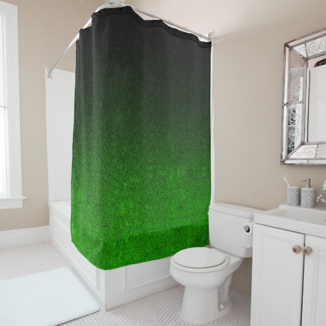 Falln Black & Green Glitter Gradient Shower Curtain (In Situ)