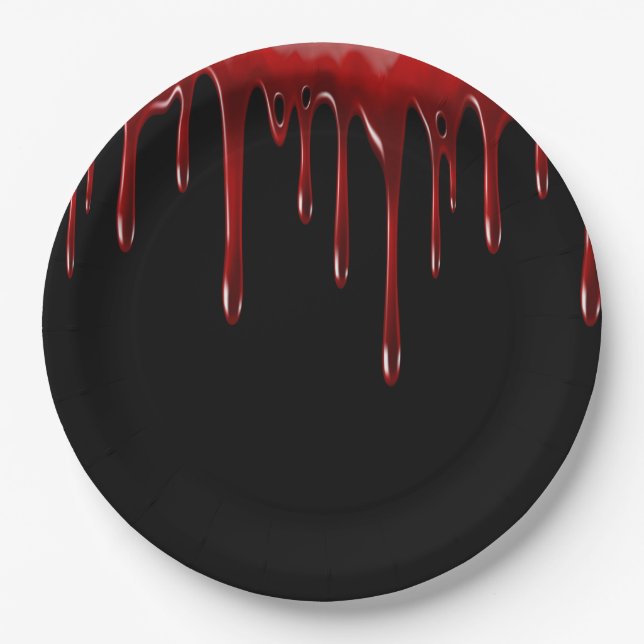 Falln Blood Drips Black Paper Plates (Front)