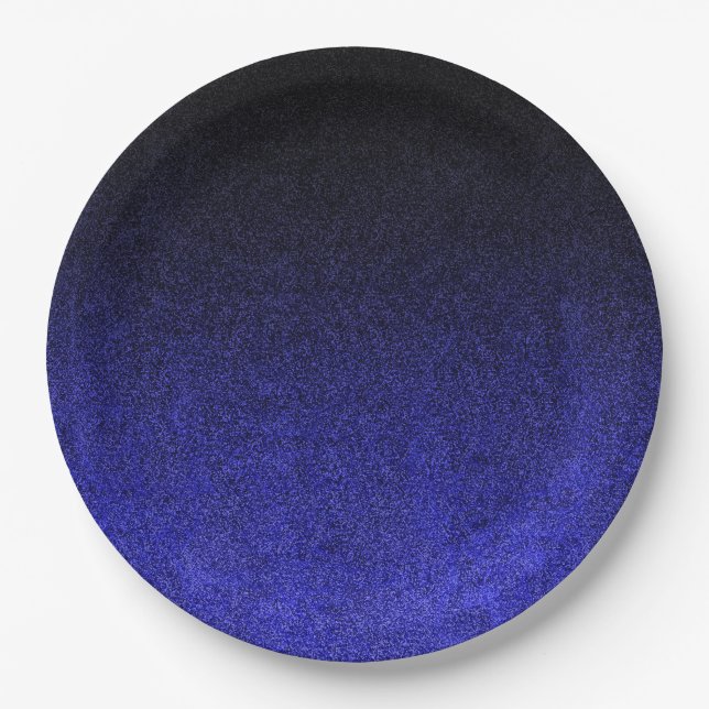 Falln Blue & Black Glitter Gradient Paper Plates (Front)