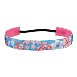 Falln Blue Cascading Floral Chirimen Athletic Headband