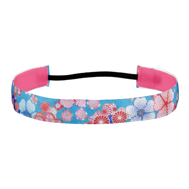 Falln Blue Cascading Floral Chirimen Athletic Headband (Front)