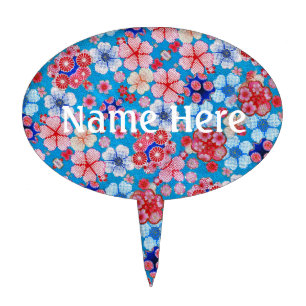 Falln Blue Cascading Floral Chirimen Cake Topper