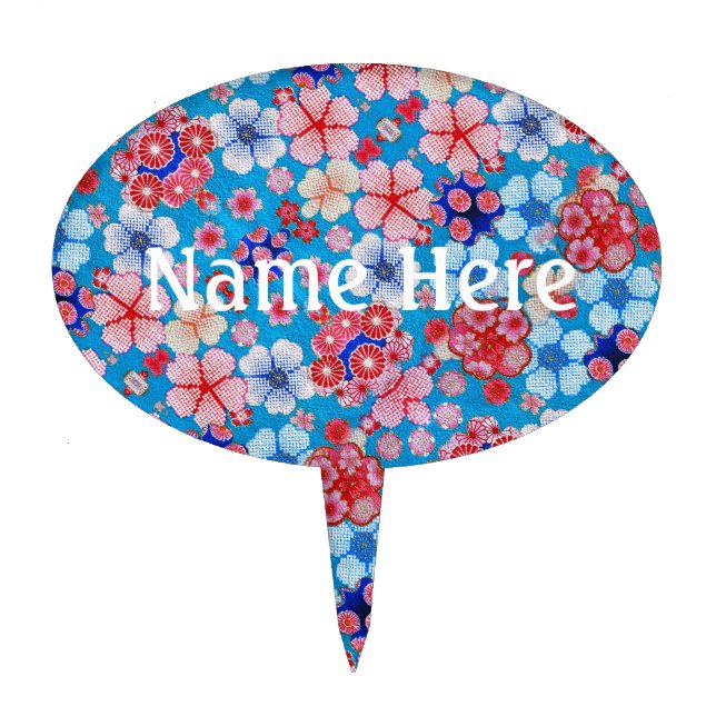 Falln Blue Cascading Floral Chirimen Cake Topper (Front)