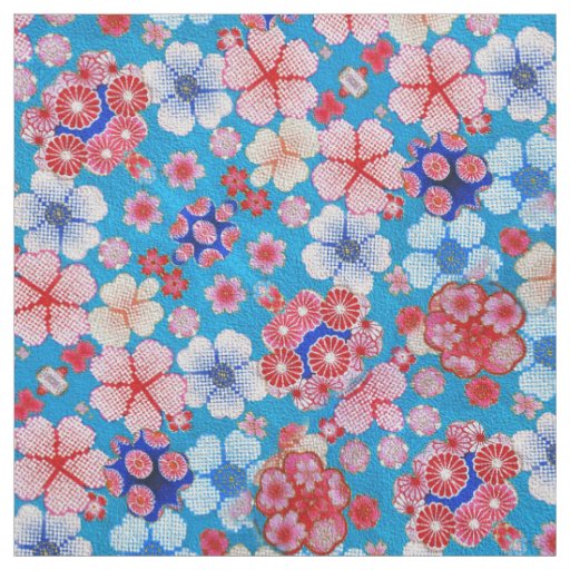 Falln Blue Cascading Floral Chirimen Fabric