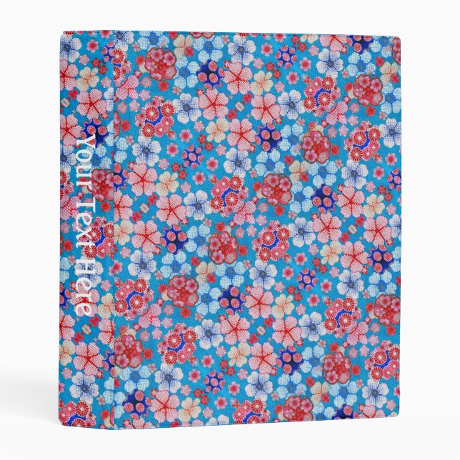 Falln Blue Cascading Floral Chirimen Mini Binder (Front/Spine)