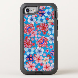 Falln Blue Cascading Floral Chirimen OtterBox Defender iPhone SE/8/7 Case
