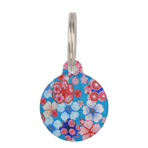 Falln Blue Cascading Floral Chirimen Pet Tag