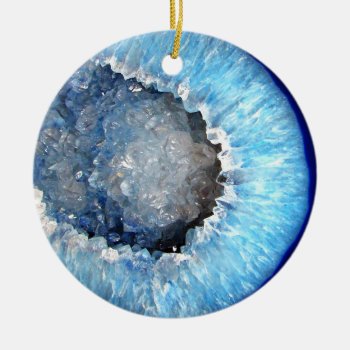 Falln Blue Crystal Geode Ceramic Ornament by FallnAngelCreations at Zazzle