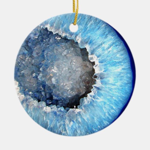 Falln Blue Crystal Geode Ceramic Ornament