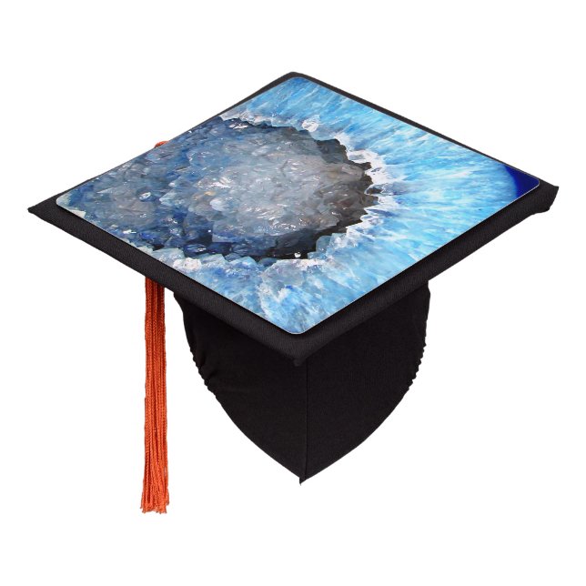 Falln Blue Crystal Geode Graduation Cap Topper (Angled)