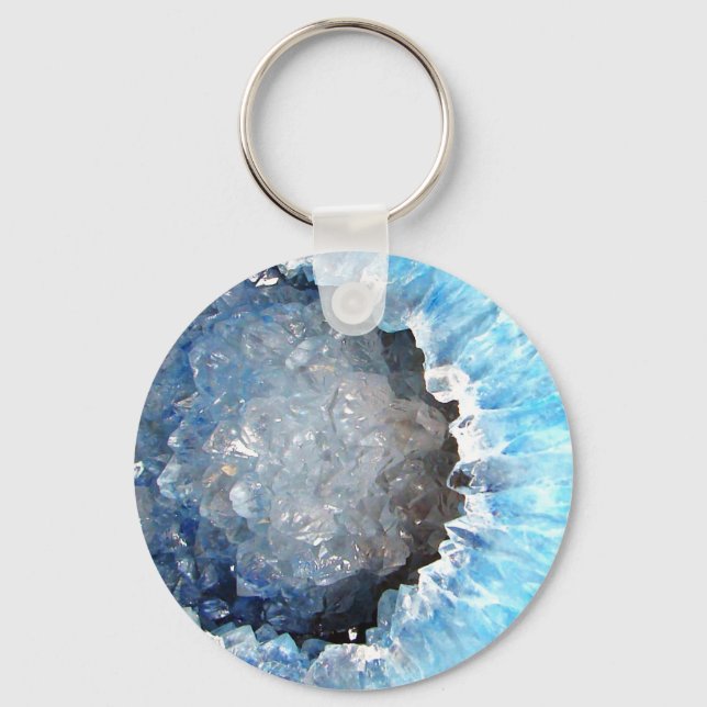 Falln Blue Crystal Geode Keychain (Front)