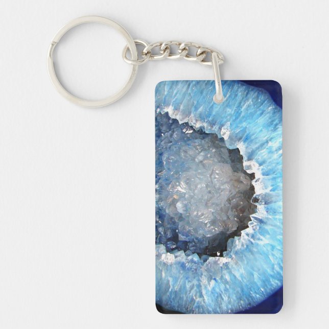 Falln Blue Crystal Geode Keychain (Front)