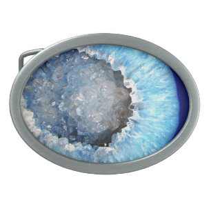 Falln Blue Crystal Geode Oval Belt Buckle