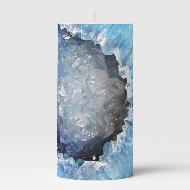 Falln Blue Crystal Geode Pillar Candle (Front)