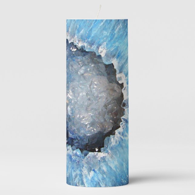 Falln Blue Crystal Geode Pillar Candle (Front)
