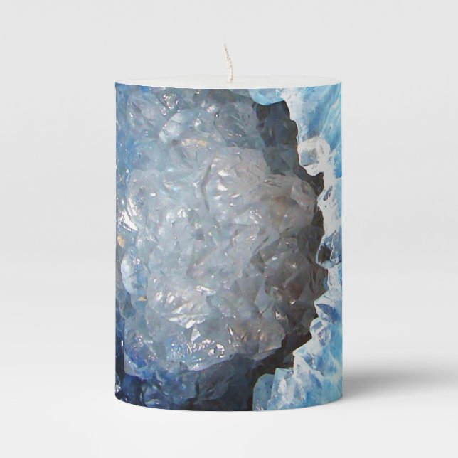 Falln Blue Crystal Geode Pillar Candle (Front)