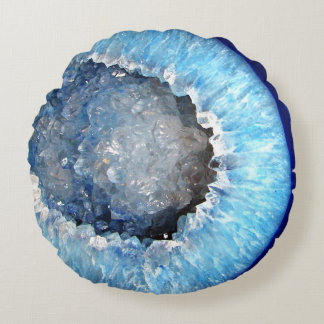 Falln Blue Crystal Geode Round Pillow