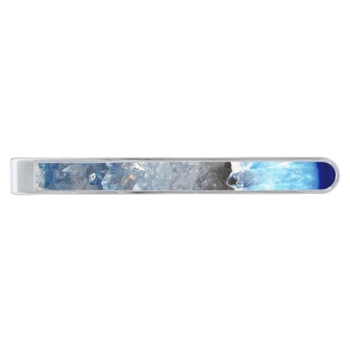 Falln Blue Crystal Geode Silver Finish Tie Bar