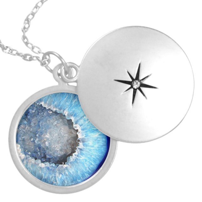 Falln Blue Crystal Geode Silver Plated Necklace (Front)