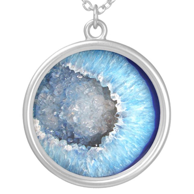 Falln Blue Crystal Geode Silver Plated Necklace (Front)