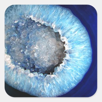 Falln Blue Crystal Geode Square Sticker by FallnAngelCreations at Zazzle