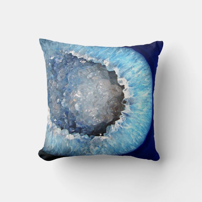 Falln Blue Crystal Geode Throw Pillow (Front)