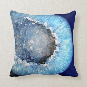 Falln Blue Crystal Geode Throw Pillow by FallnAngelCreations at Zazzle