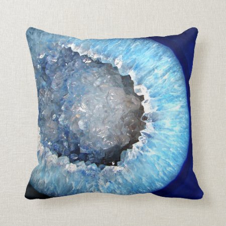 Falln Blue Crystal Geode Throw Pillow