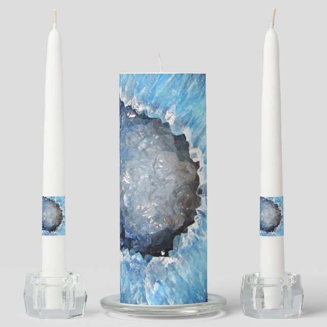 Falln Blue Crystal Geode Unity Candle Set (Front)