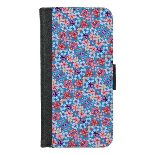 Falln Blue Floral iPhone Wallet Case (Front)