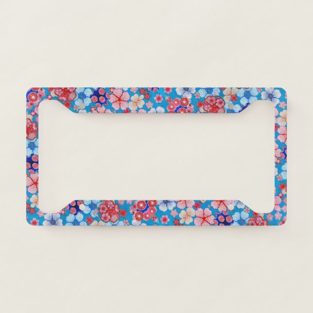 Falln Blue Floral License Plate Frame (Front)