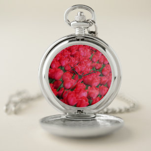 Falln Carpet of Crimson Tulips Pocket Watch