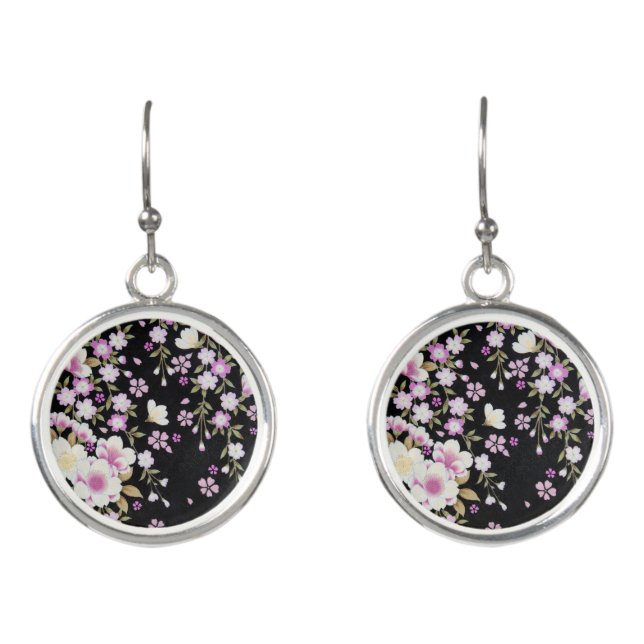 Falln Cascading Pink Flowers Earrings (Front)