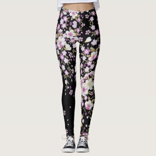 Falln Cascading Pink Flowers Leggings