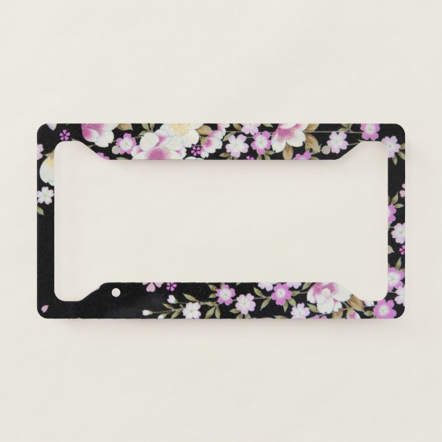 Falln Cascading Pink Flowers License Plate Frame (Front)