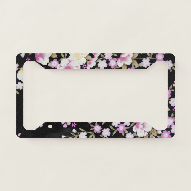 Falln Cascading Pink Flowers License Plate Frame (Front)