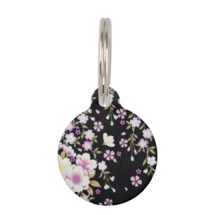Falln Cascading Pink Flowers Pet ID Tag