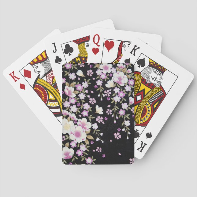 Falln Cascading Pink Flowers Poker Cards (Back)