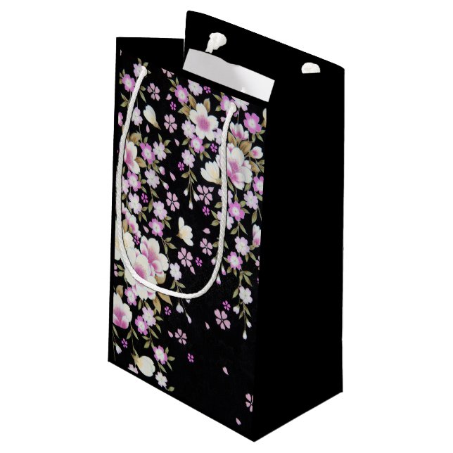 Falln Cascading Pink Flowers Small Gift Bag (Back Angled)