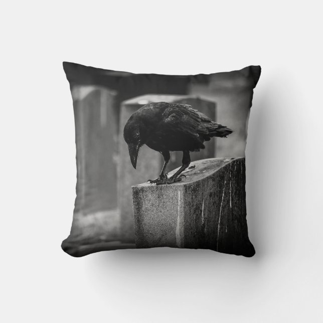 Falln Cemetery Crow Throw Pillow (Front)