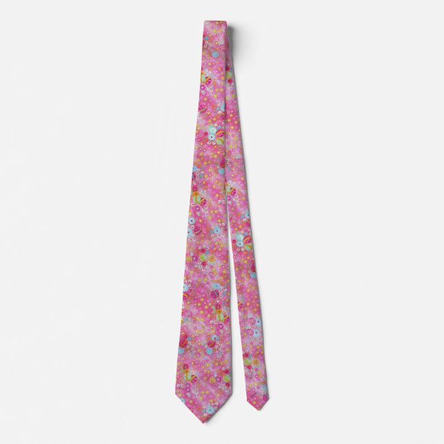 Falln Chirimen Floral Pink Neck Tie (Front)