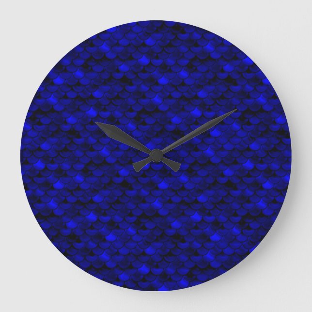 Falln Dark Blue Mermaid Scales Large Clock (Front)