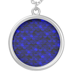 Falln Dark Blue Mermaid Scales Silver Plated Necklace