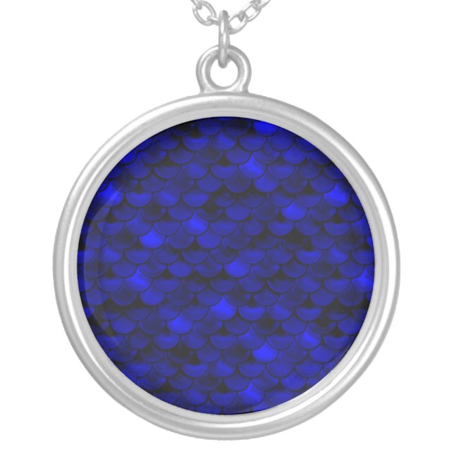 Falln Dark Blue Mermaid Scales Silver Plated Necklace (Front)