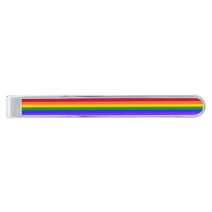 Falln Gay Pride Flag Silver Finish Tie Clip