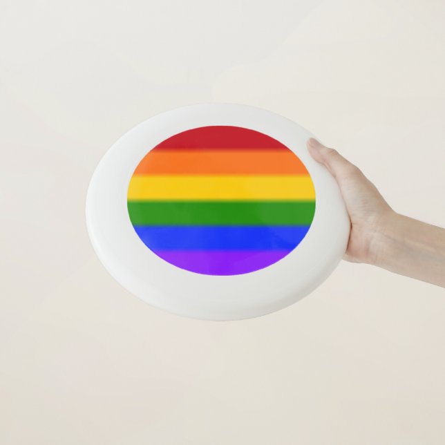 Falln Gay Pride Flag Wham-O Frisbee (In Hand)